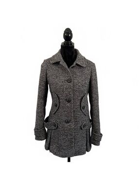 Y2K American Rag Gray Tweed Wool Pleated Skirt Button Up Coat